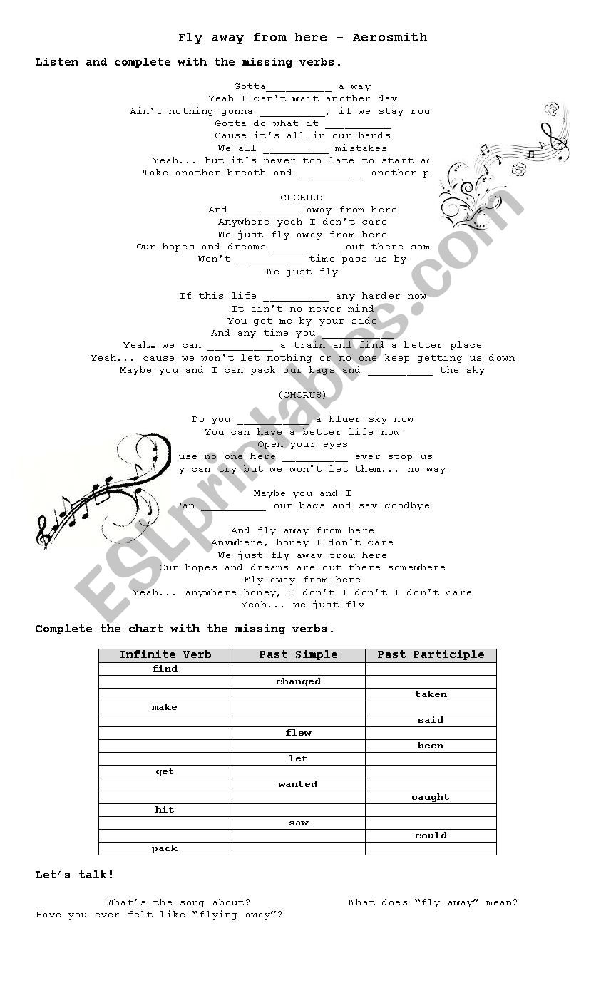 Fly away from here worksheet