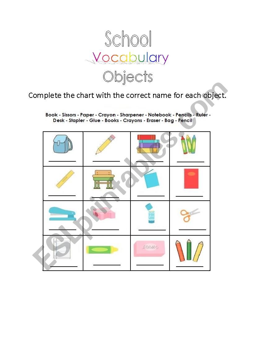 School Objects worksheet