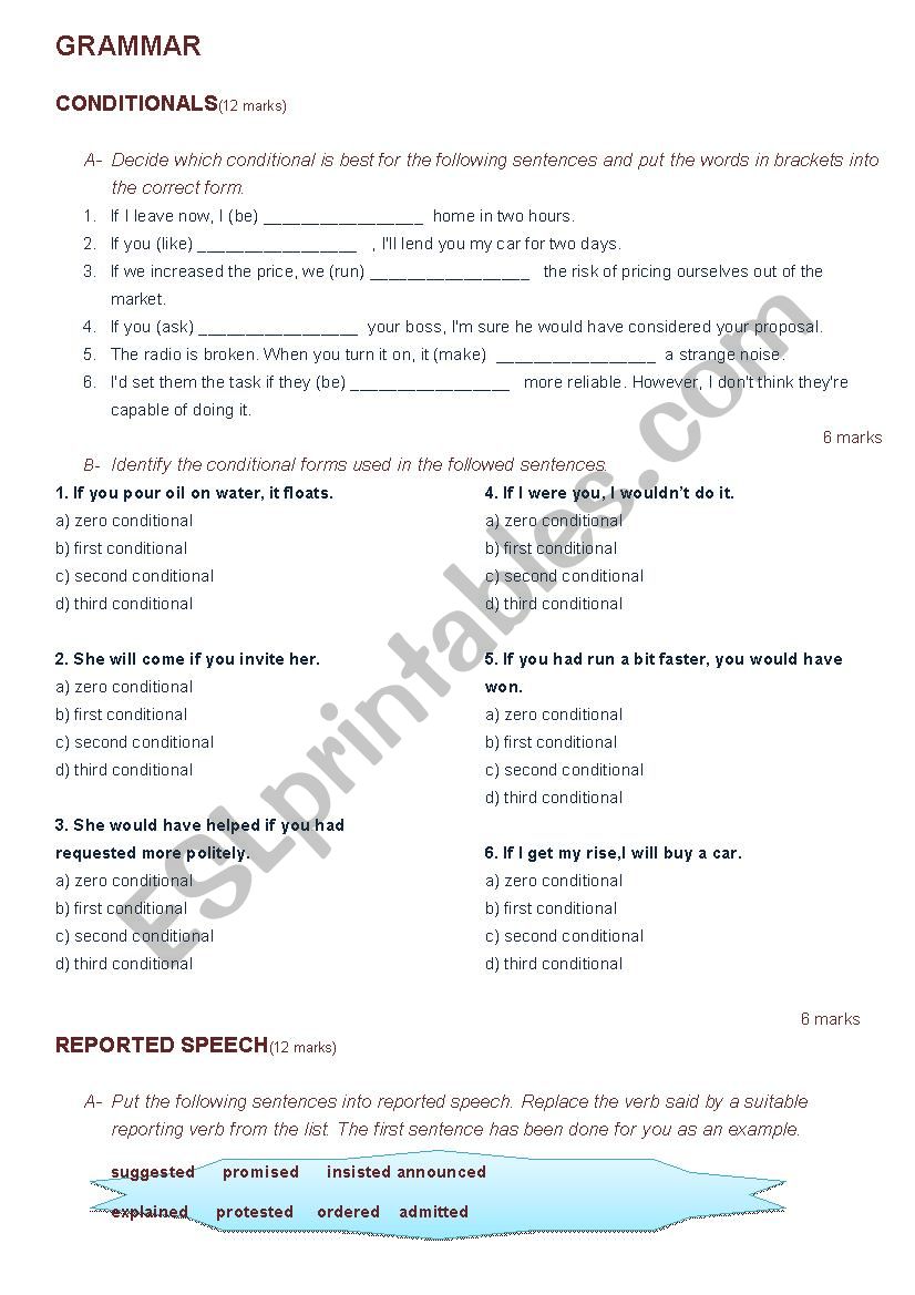 End of year grammar test worksheet