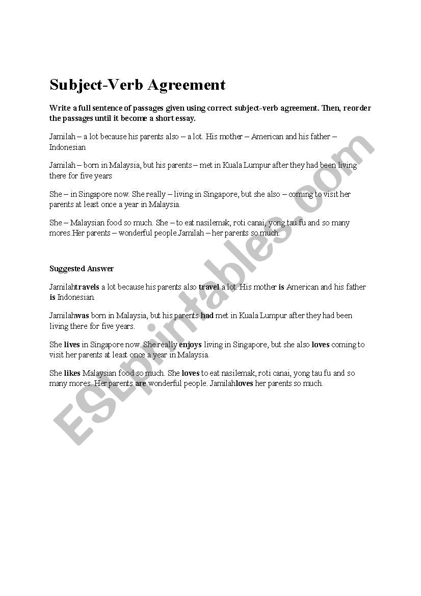 Subject Verb Agreement (making short essay)