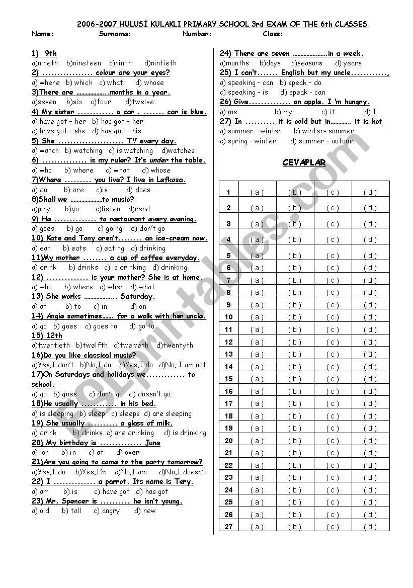 test worksheet