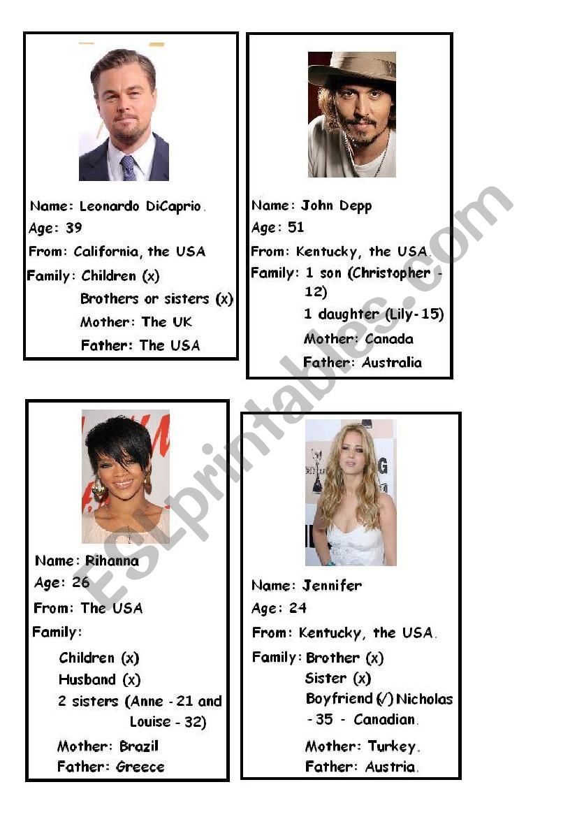 Celebrities worksheet