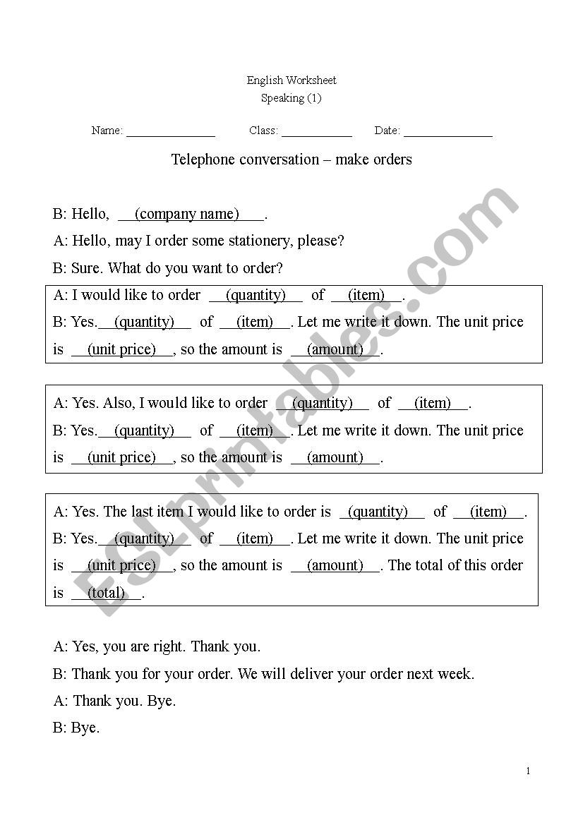telephone conversation worksheet
