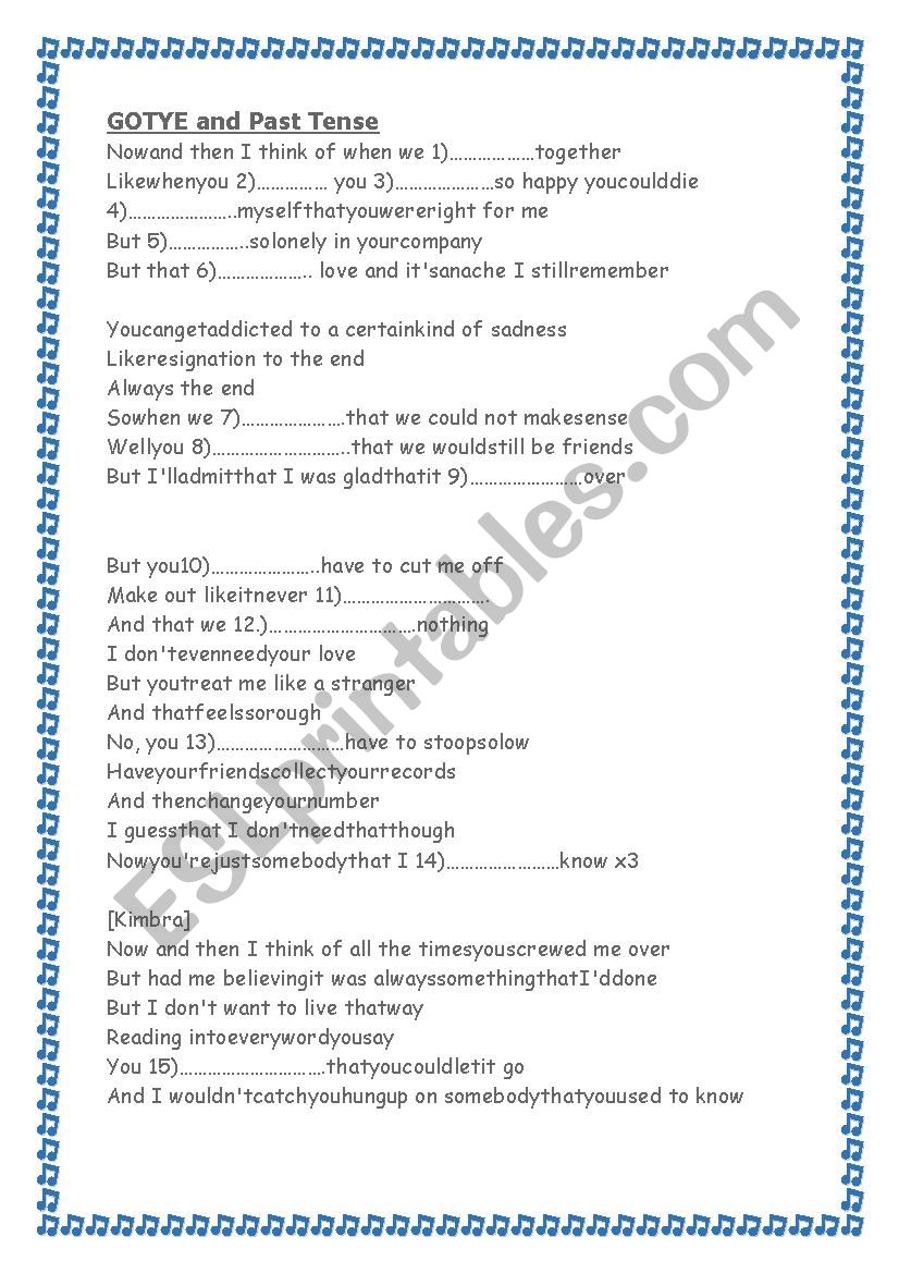 Song with Past Tense worksheet