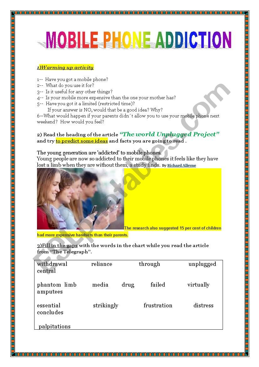 Mobile addiction worksheet