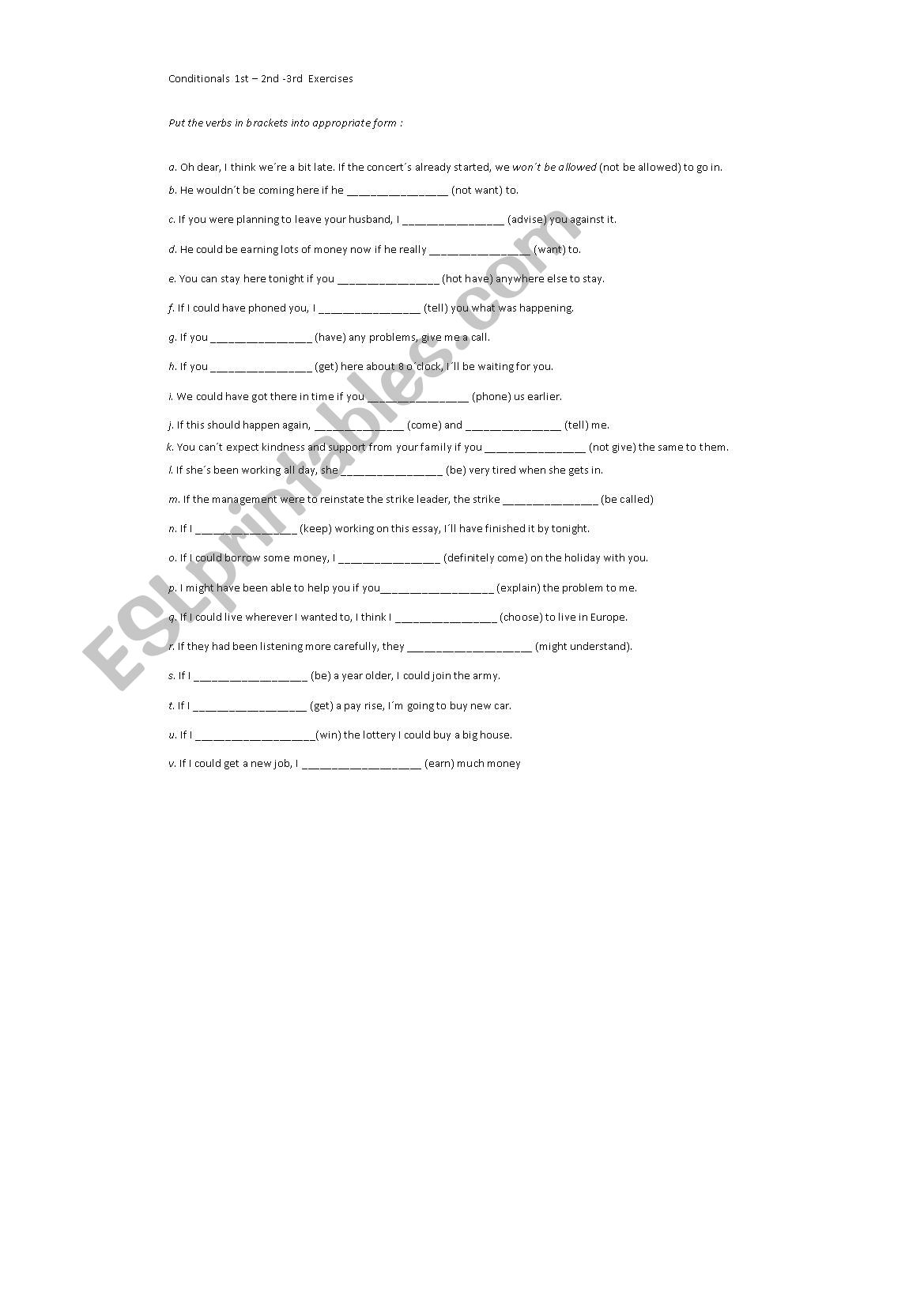 Conditionals 1st 2nd 3rd worksheet