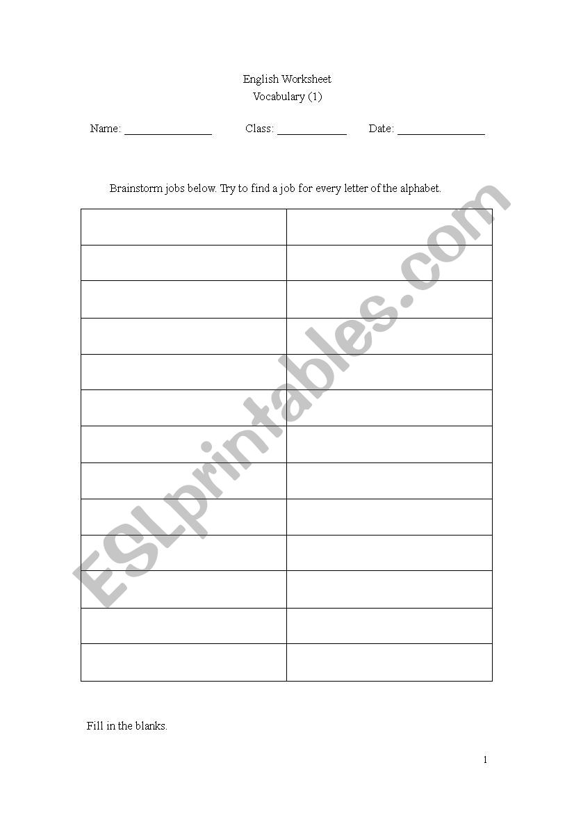 job worksheet