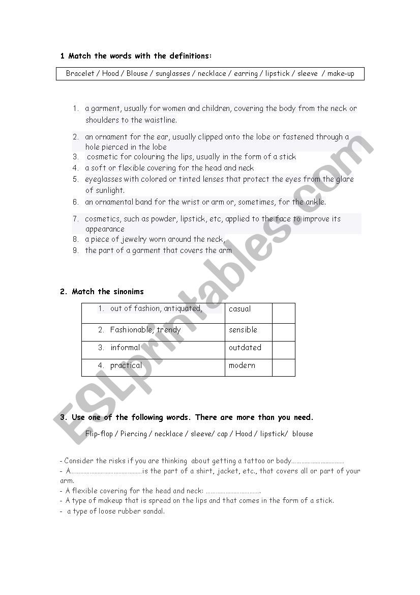 Clothes definitions and vocabulary