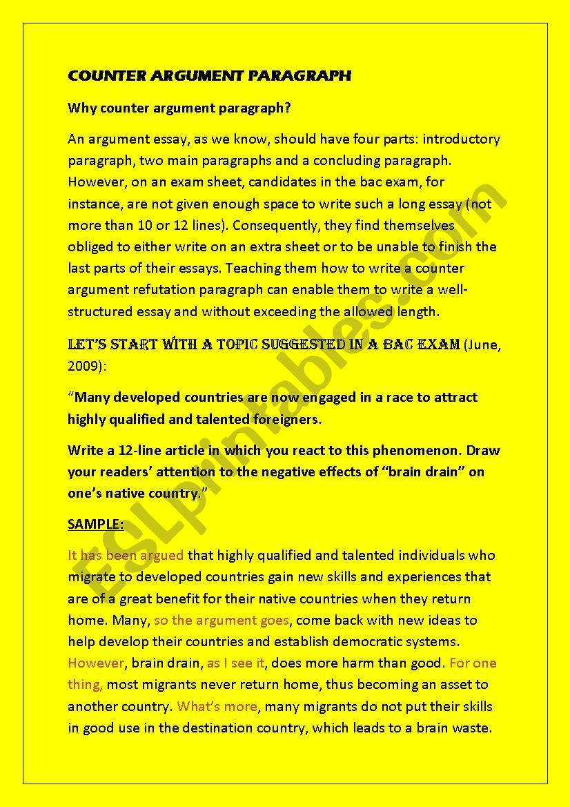 counter argument paragraph - ESL worksheet by gharbi30