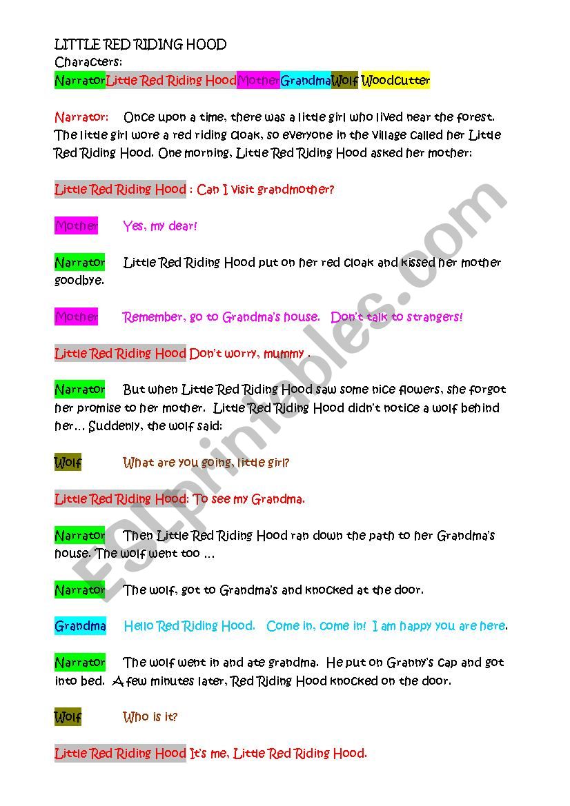Little Red Riding Hood - play worksheet