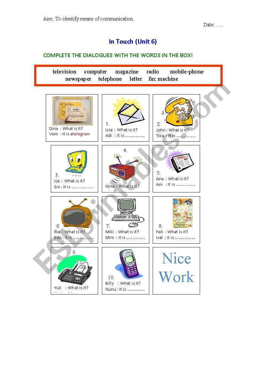 communication worksheet