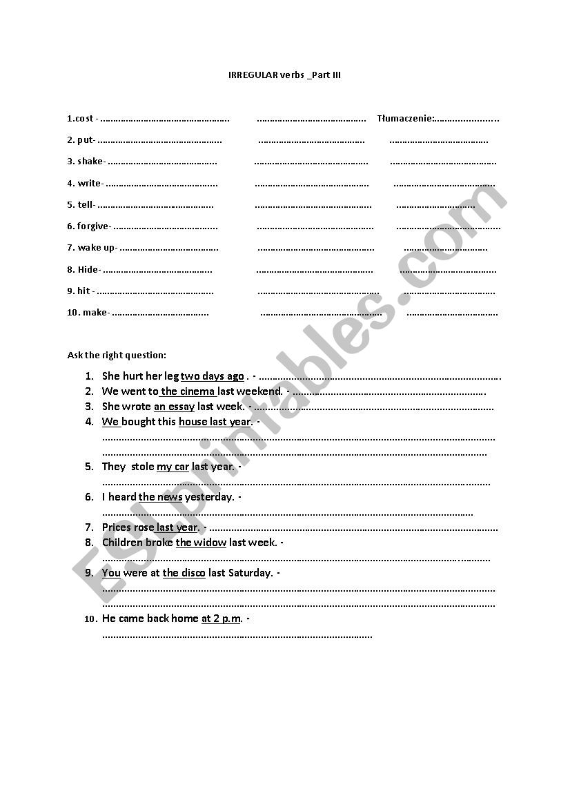 IRREGULAR VERBS worksheet