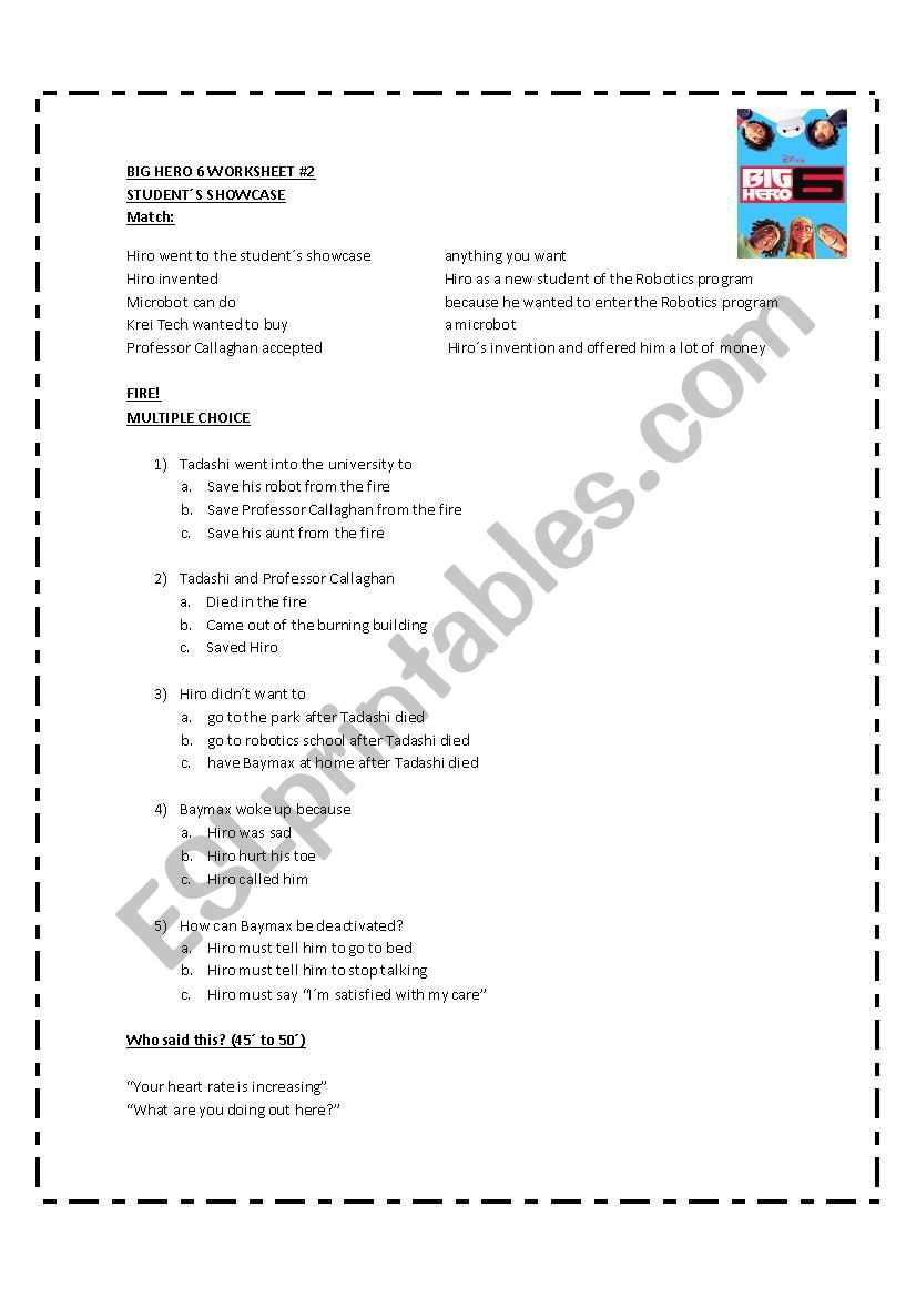 BIG HERO 6  WORKSHEET 2 worksheet