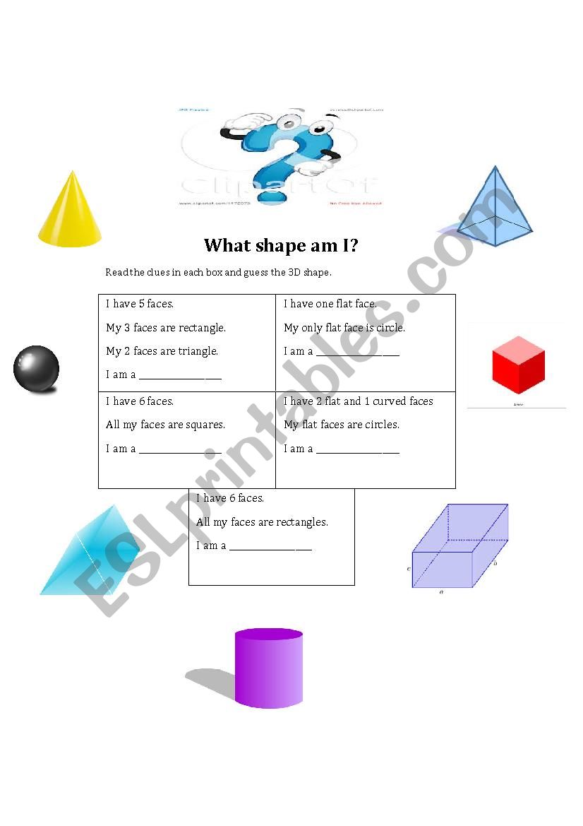 3D shapes worksheet