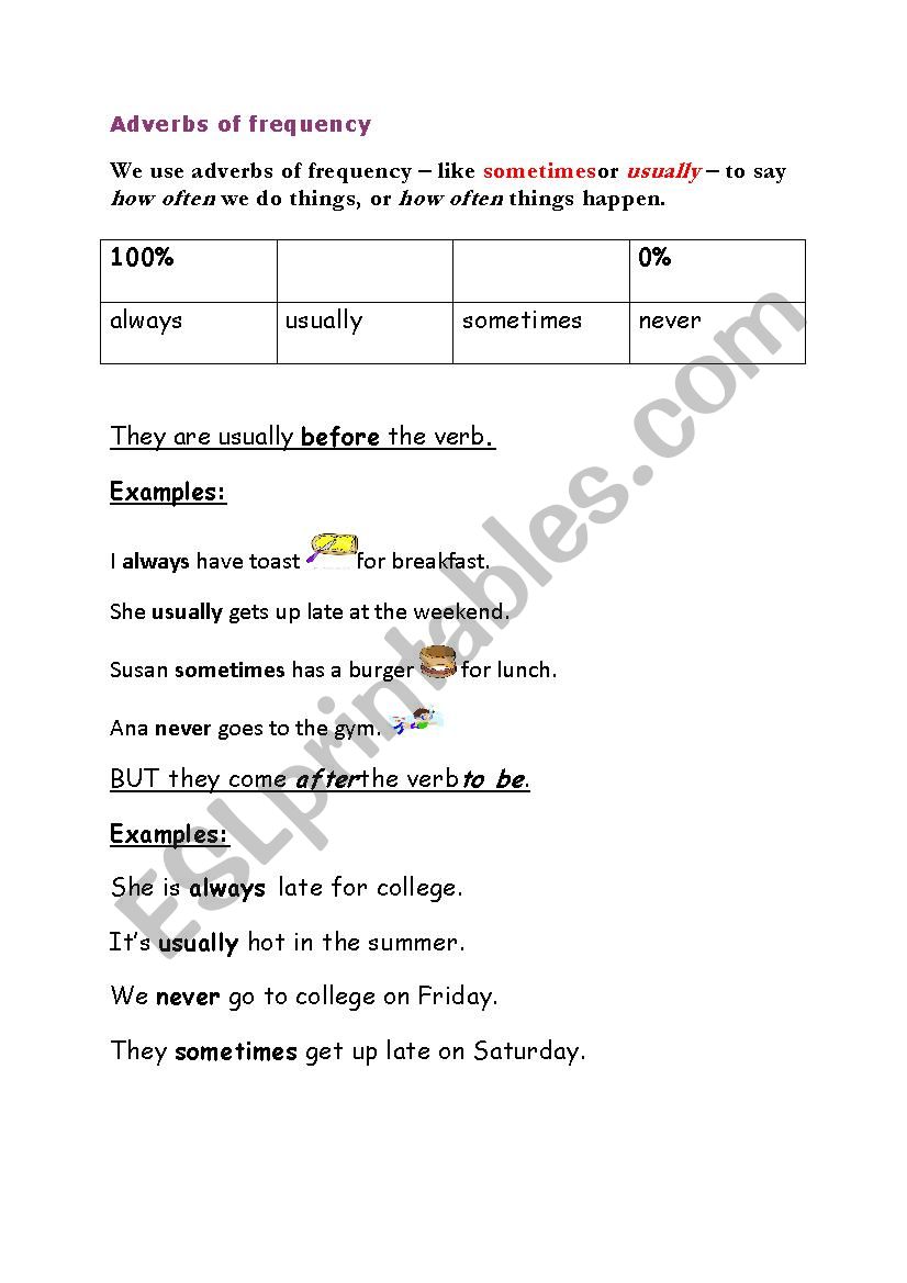 Adverbs of frequency worksheet