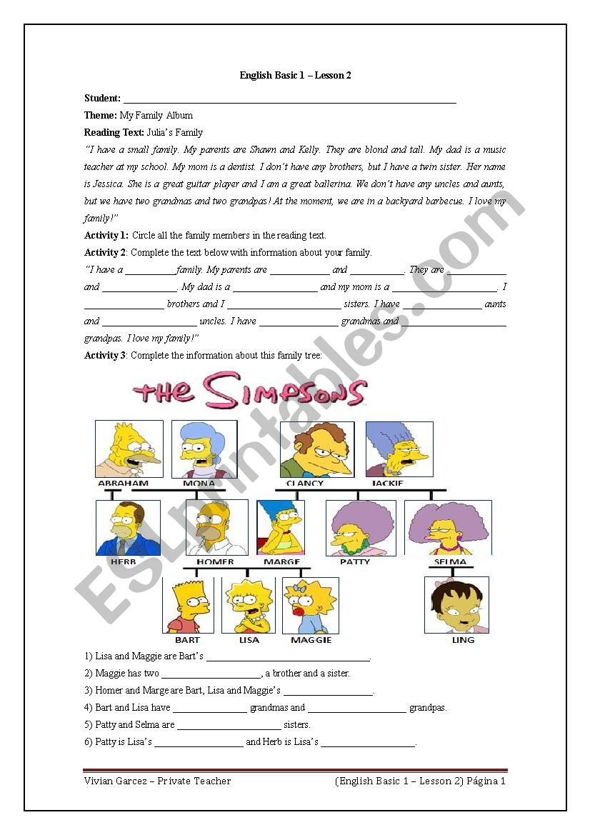 Family Tree worksheet