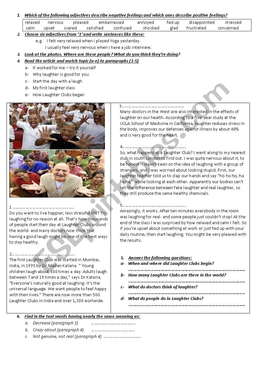 Laughter Club worksheet