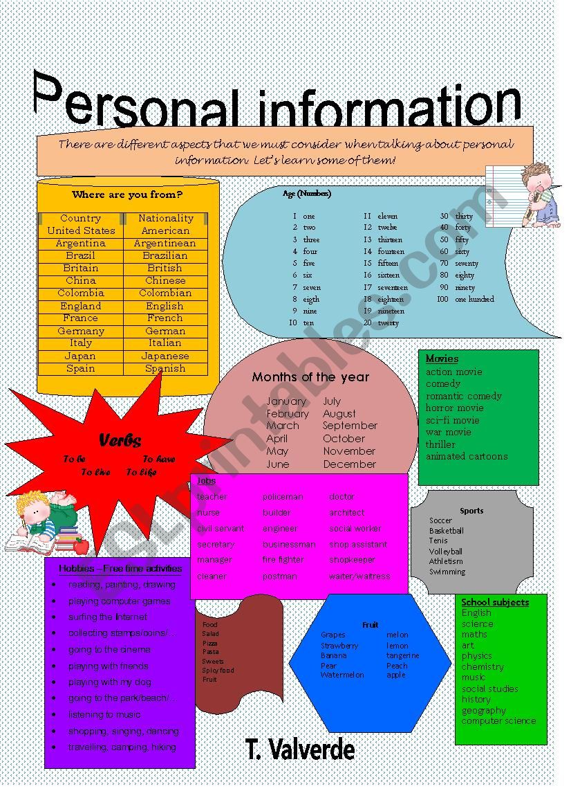 PERSONAL INF EXTRA MATERIAL worksheet