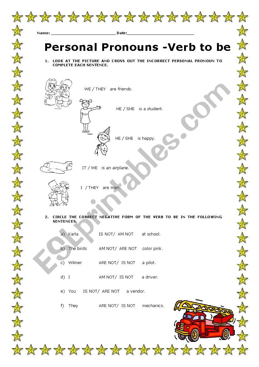 Personal pronouns + Verb to be worksheet