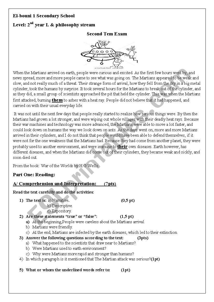 scince or fiction exam worksheet