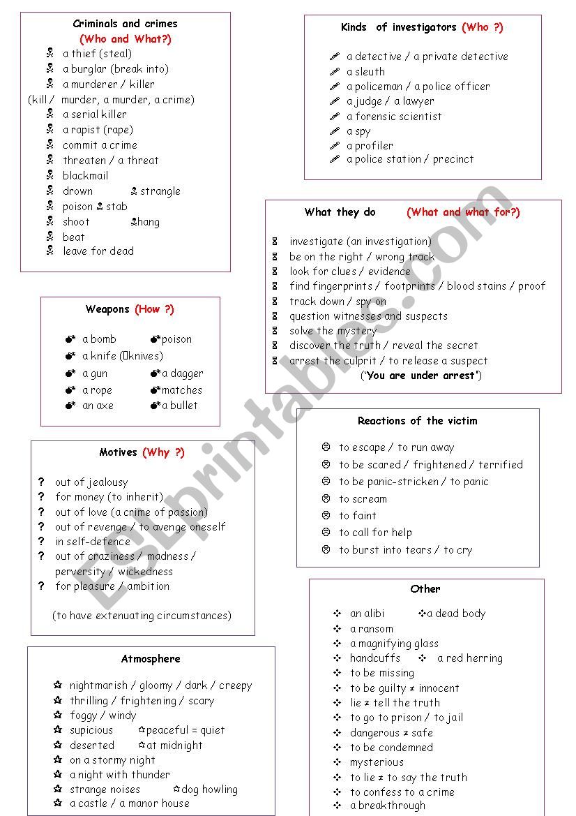 Detective stories Vocabulary worksheet