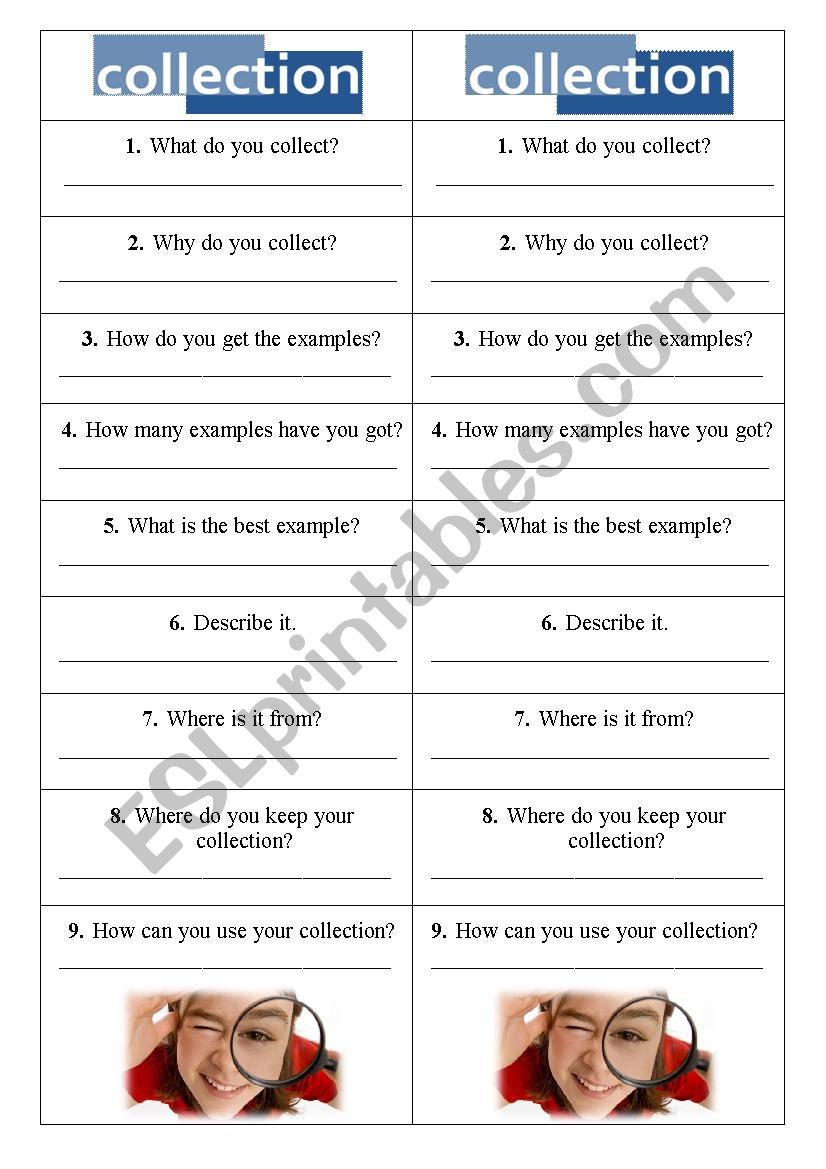 Collections - questionnaire worksheet