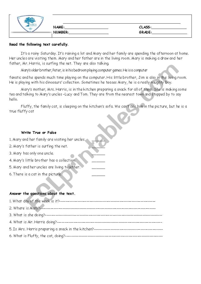 Reading Comprehension Tests worksheet