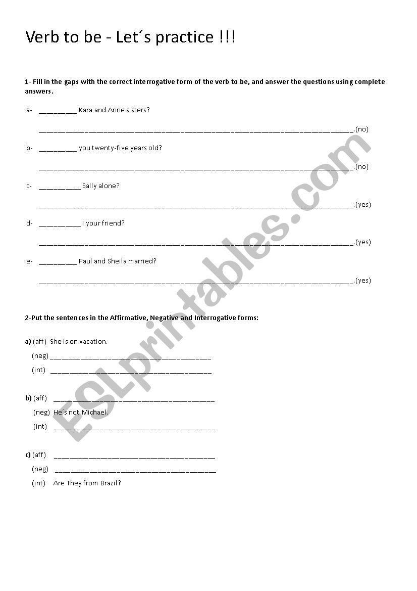 verb to be  worksheet