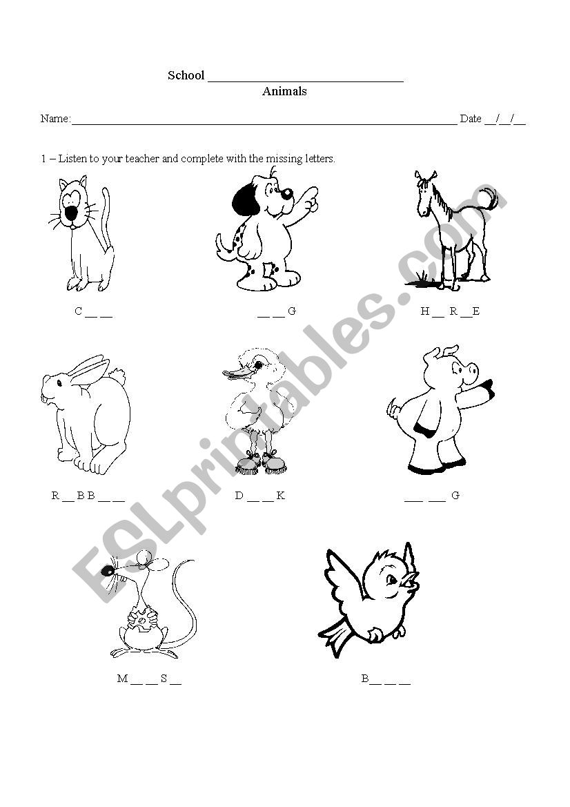 Animals worksheet