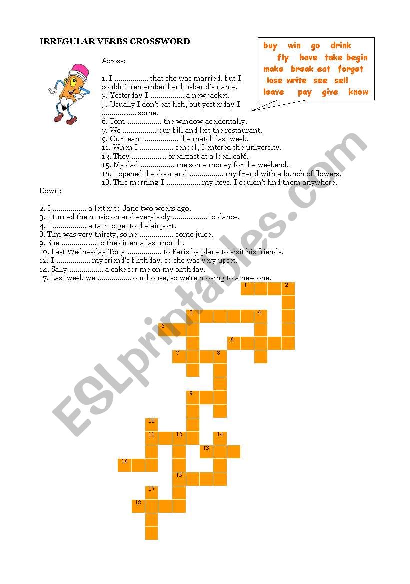 Irregular Verbs Crossword worksheet