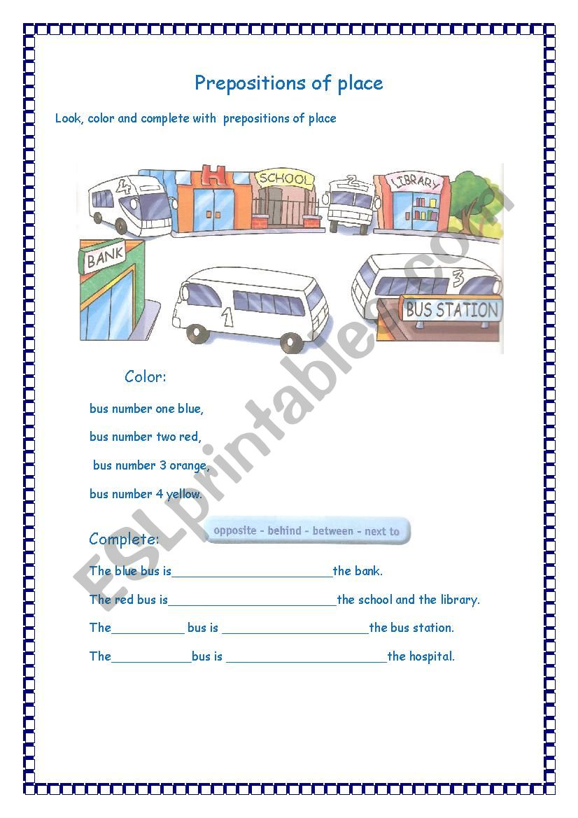 Prepositions of place worksheet