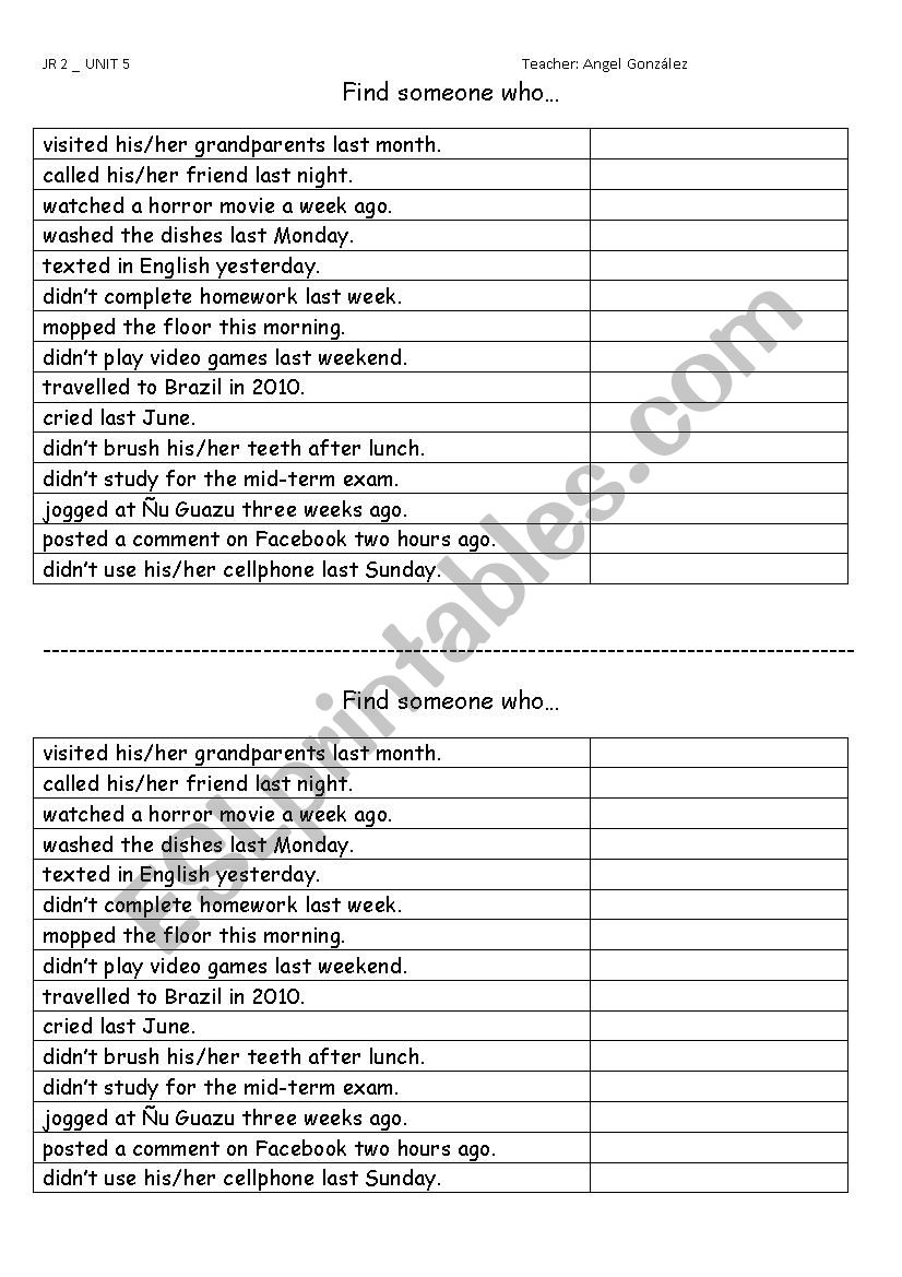 Find Someone Who! worksheet