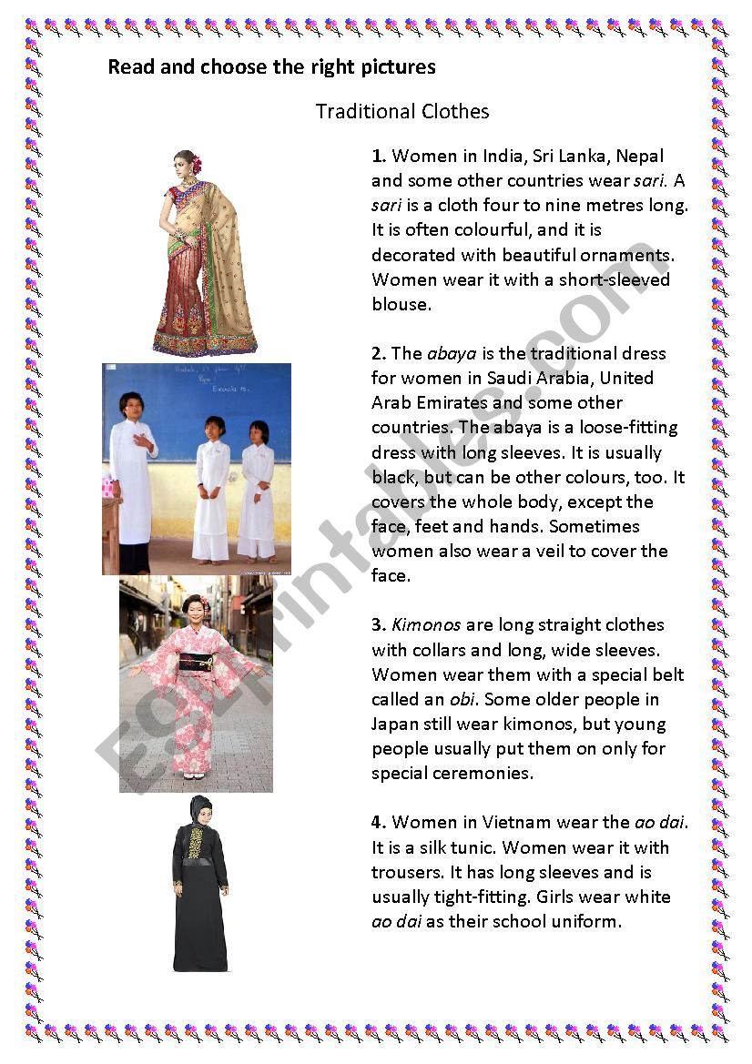 Traditional clothes worksheet