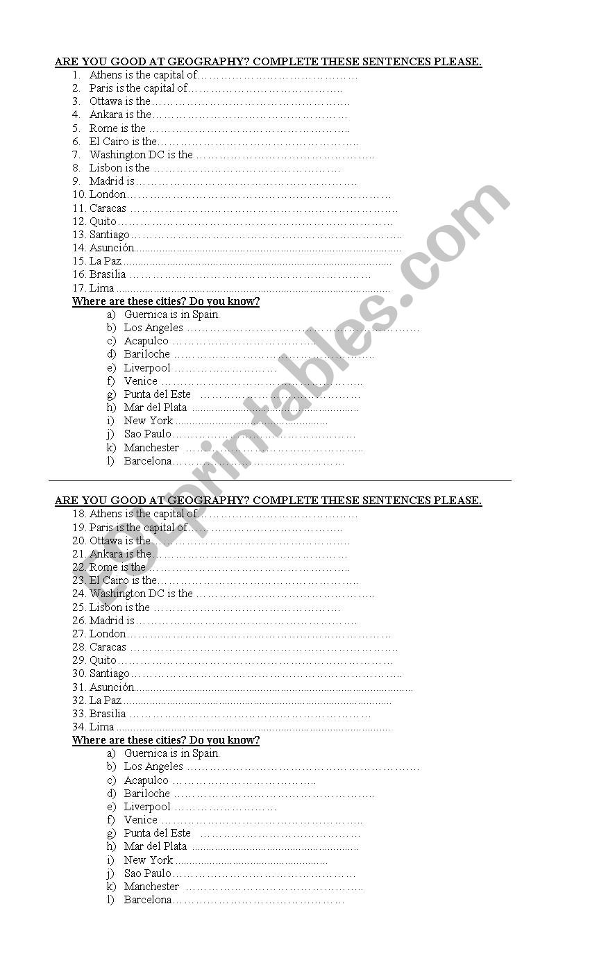 are you good at Geography? worksheet