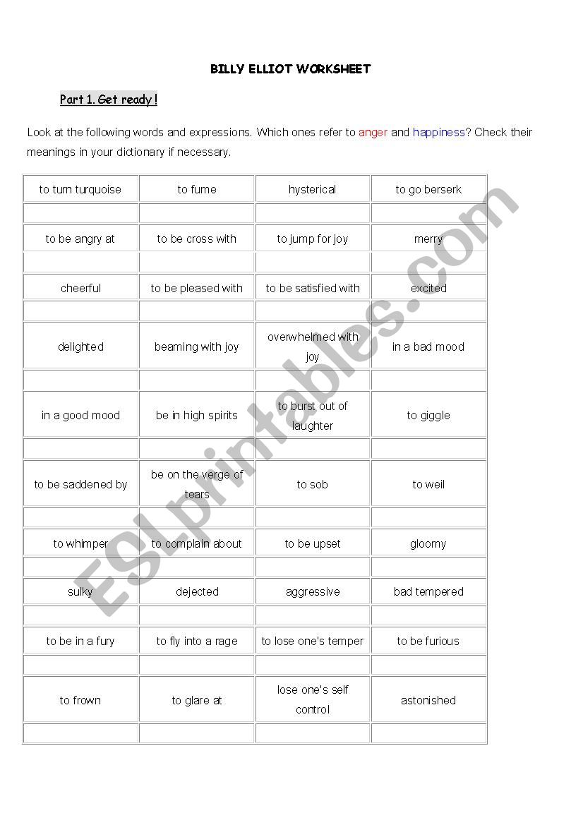 billy elliot worksheet