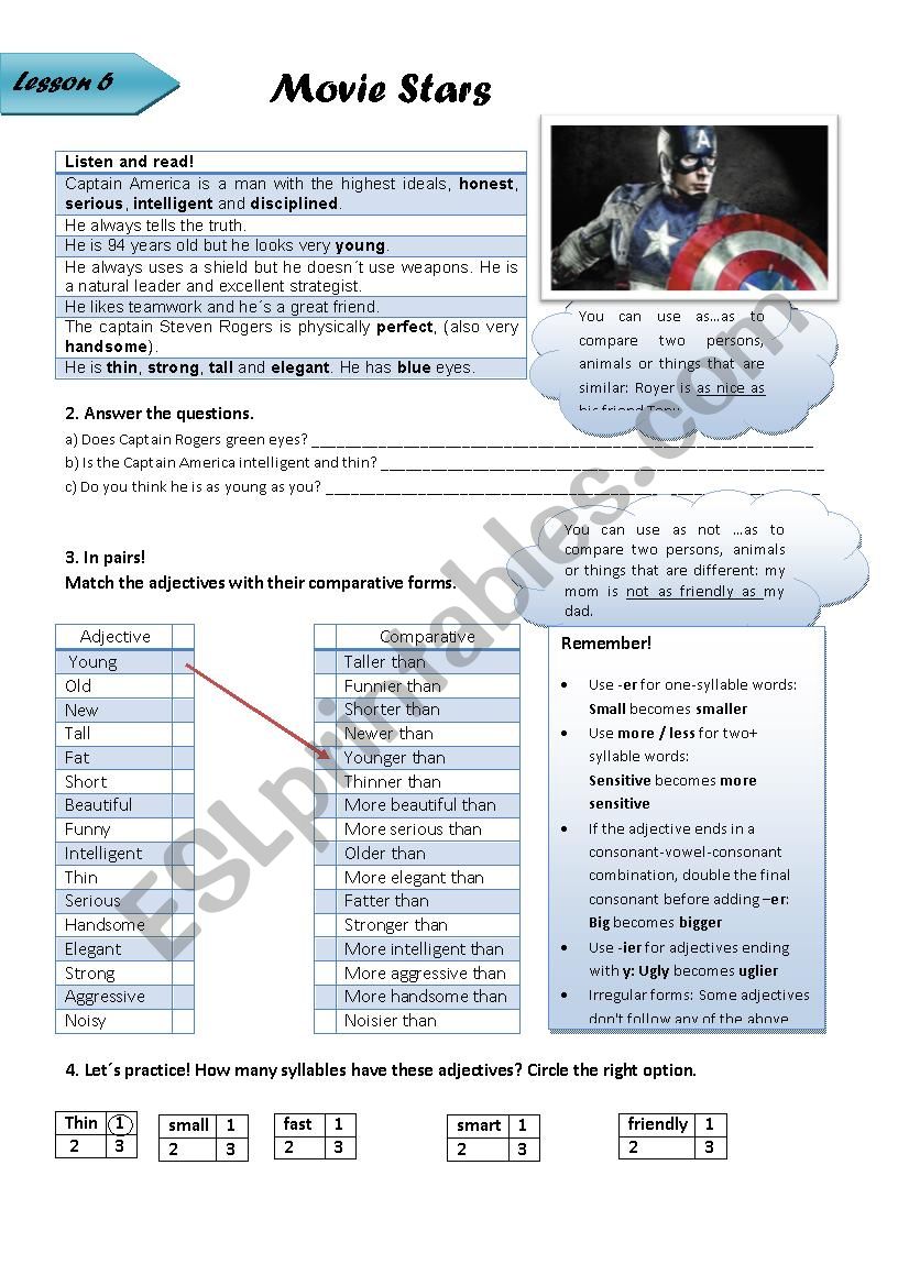 comparing people worksheet