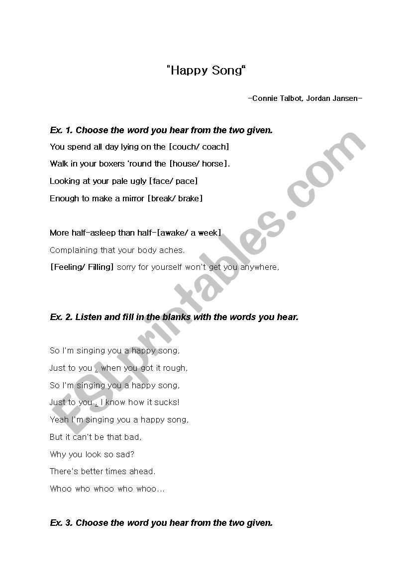 Happy Song by Connie Talbot worksheet