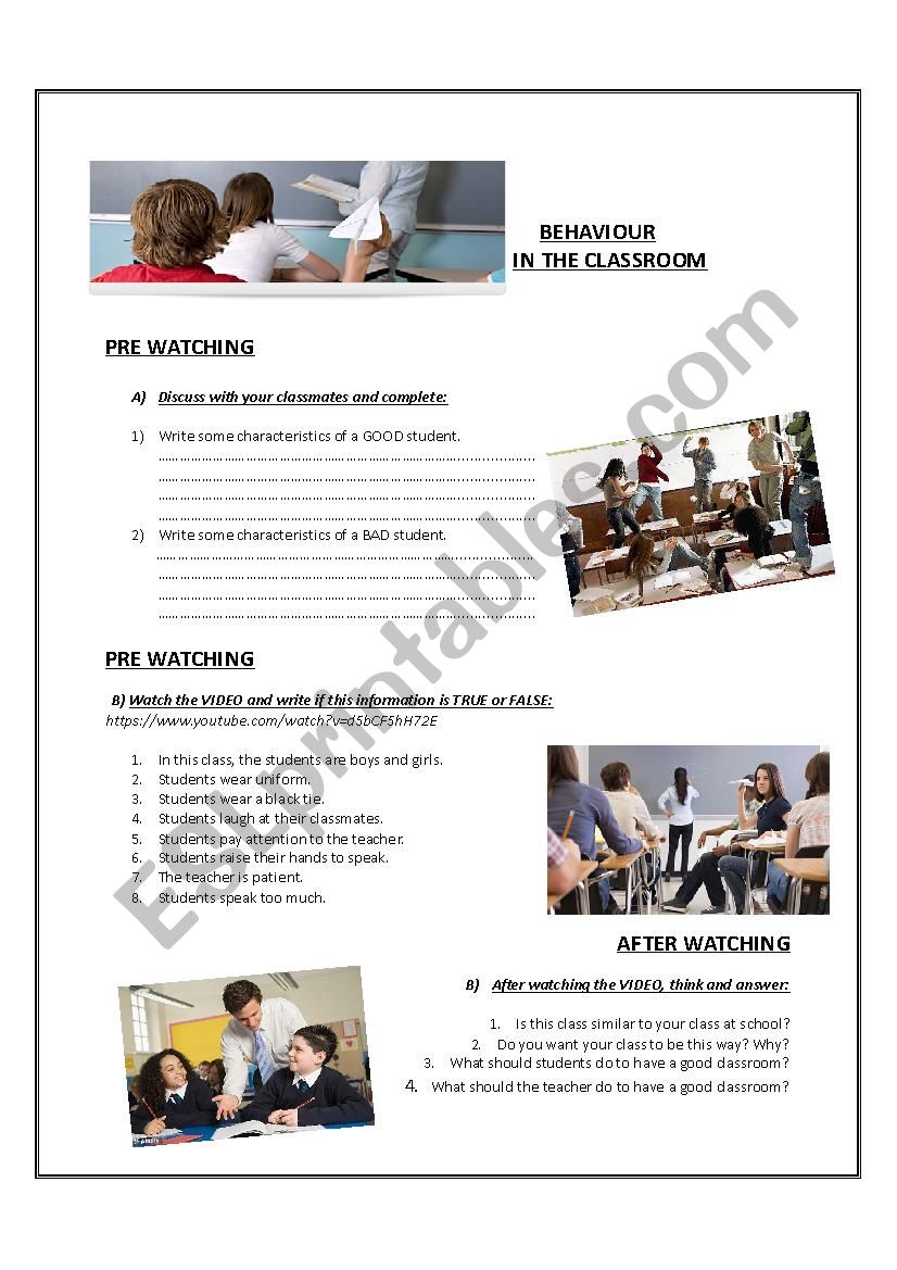 CLASSROOM BEHAVIOUR (VIDEO worksheet)