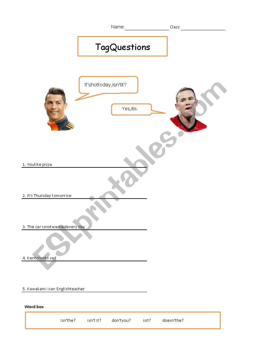 Tag Questions Gap Fill worksheet