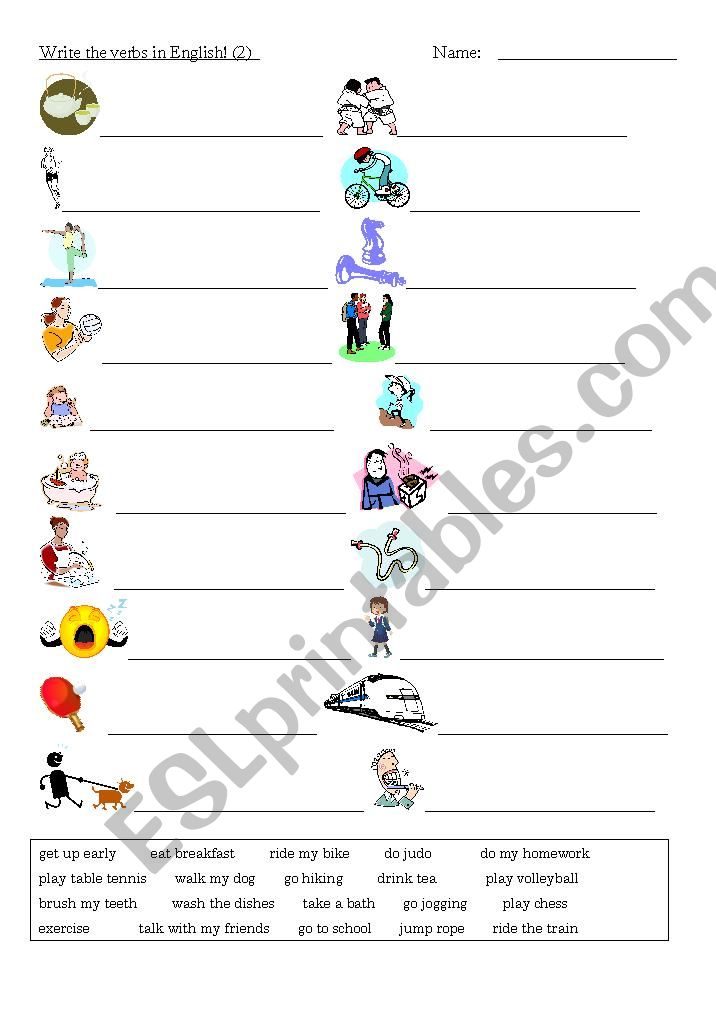 Verb sheet 2 worksheet