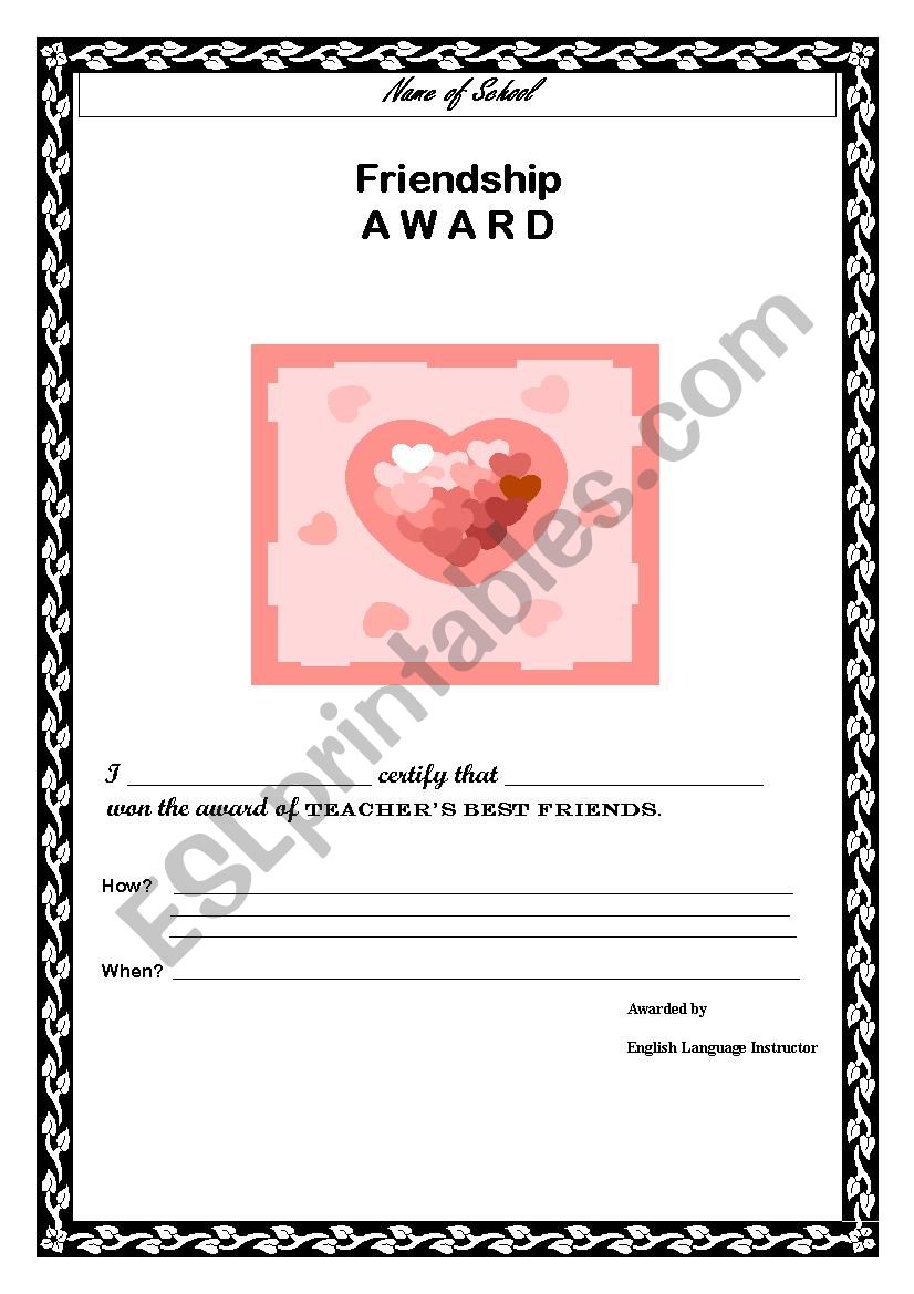 Award (Friendship) worksheet