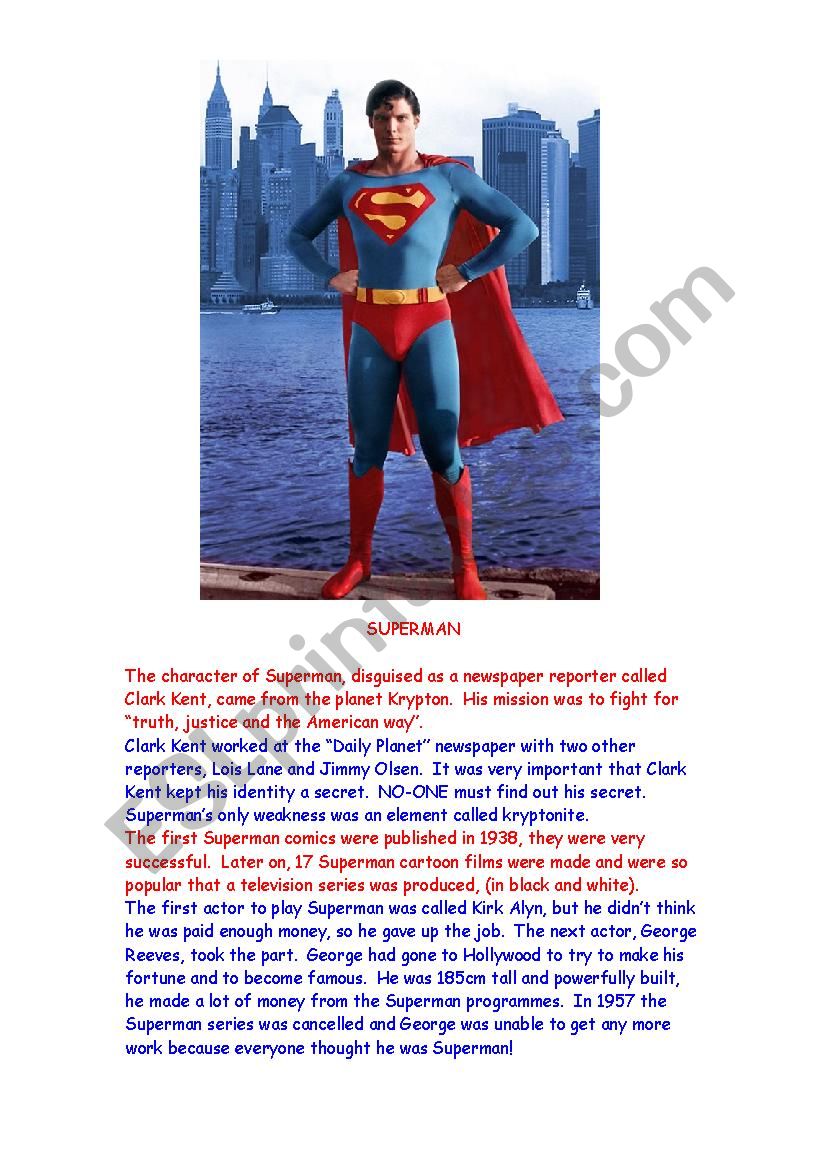 Superhero (Superman) comprehension questions