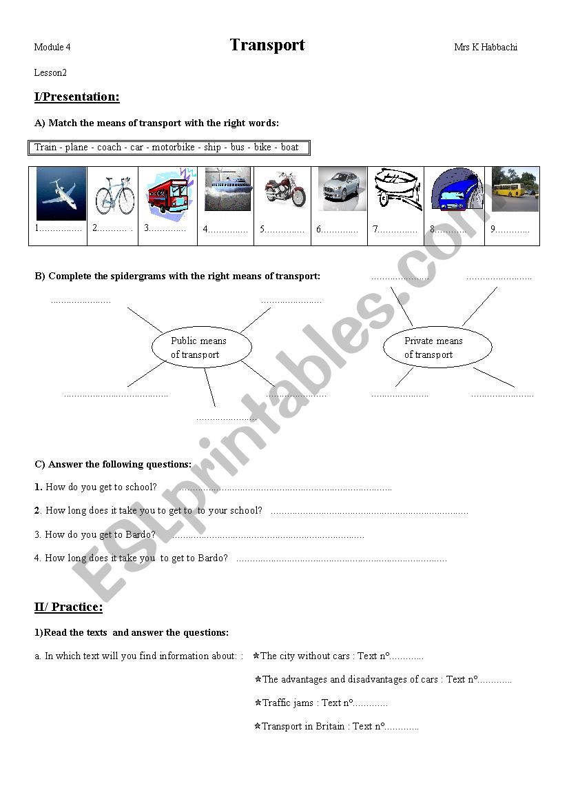 transport 8th grade worksheet