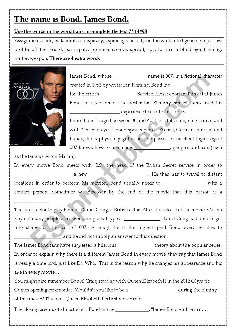 James Bond  worksheet