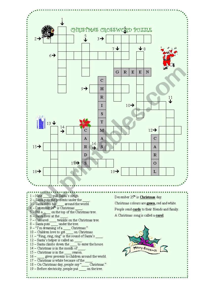 Xmas crossword worksheet