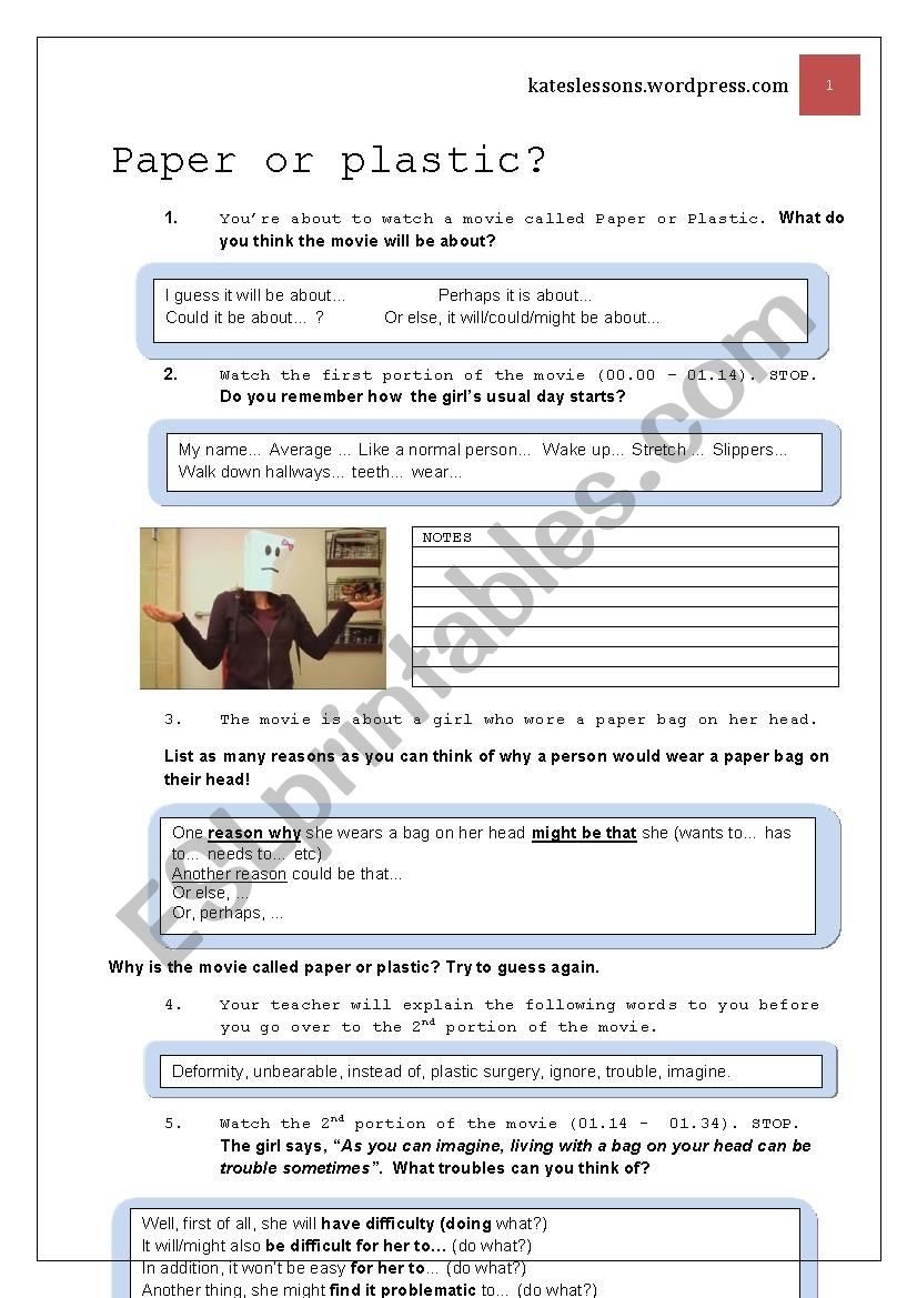 Paper of plastic? A video worksheet