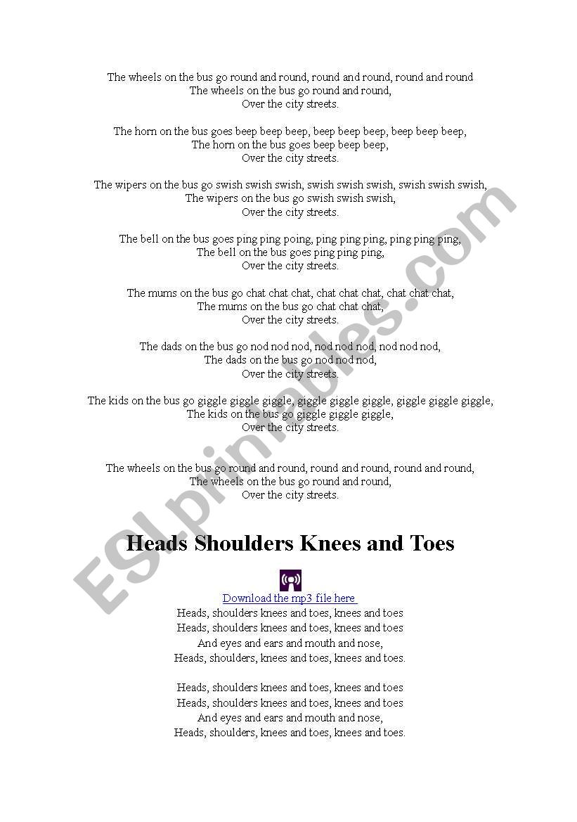 song worksheet