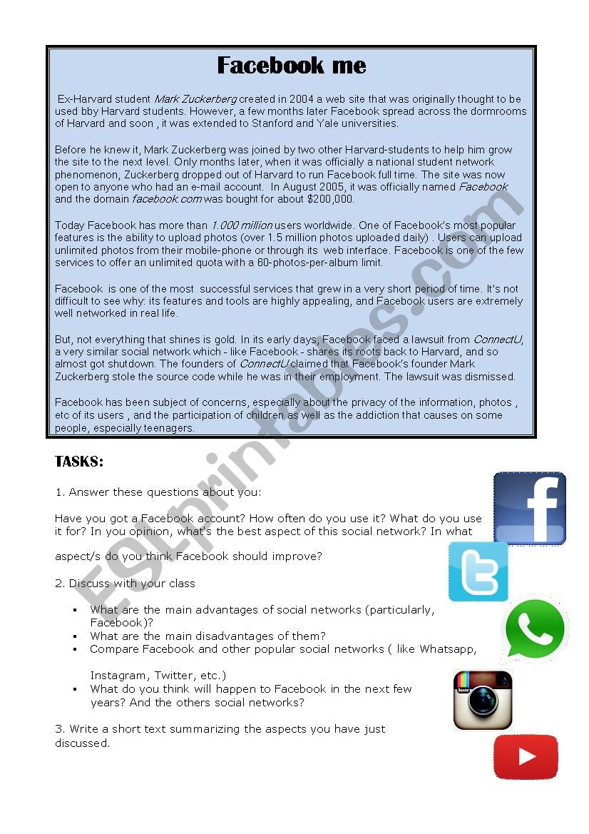 Facebook Reading + Discussion worksheet