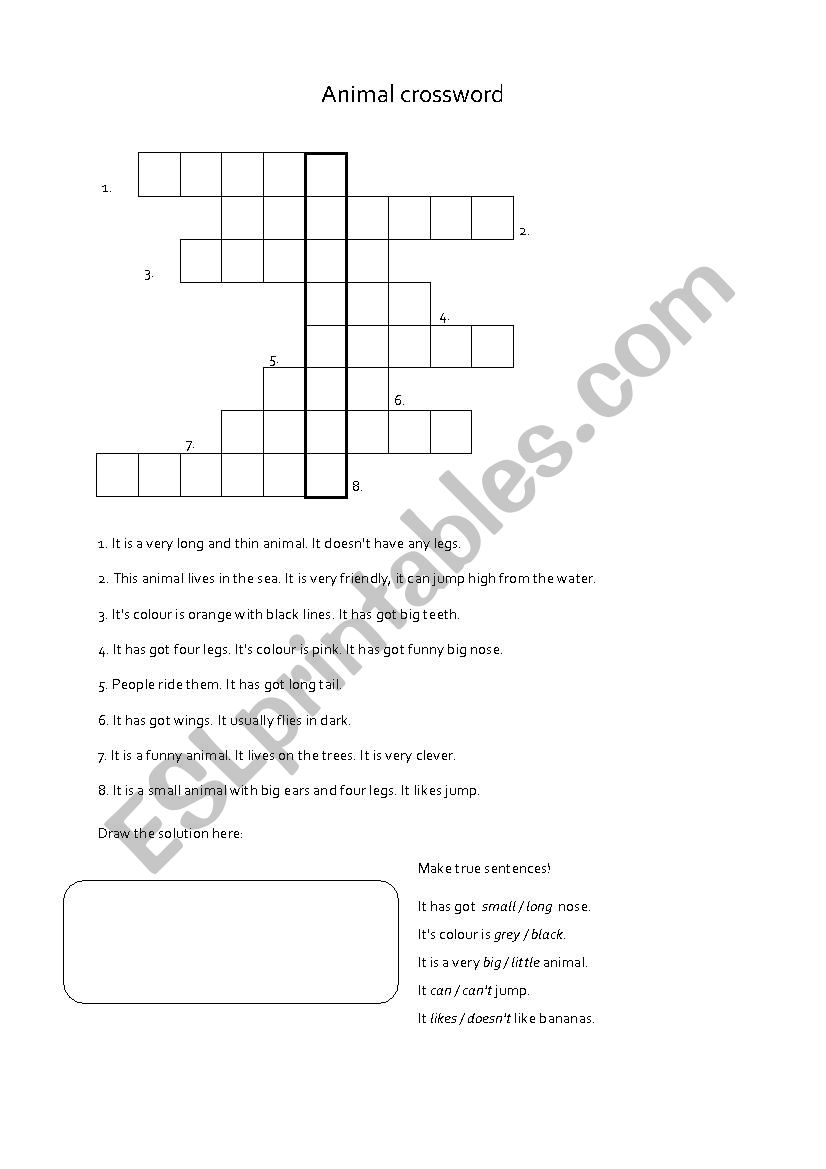 animal crossword worksheet