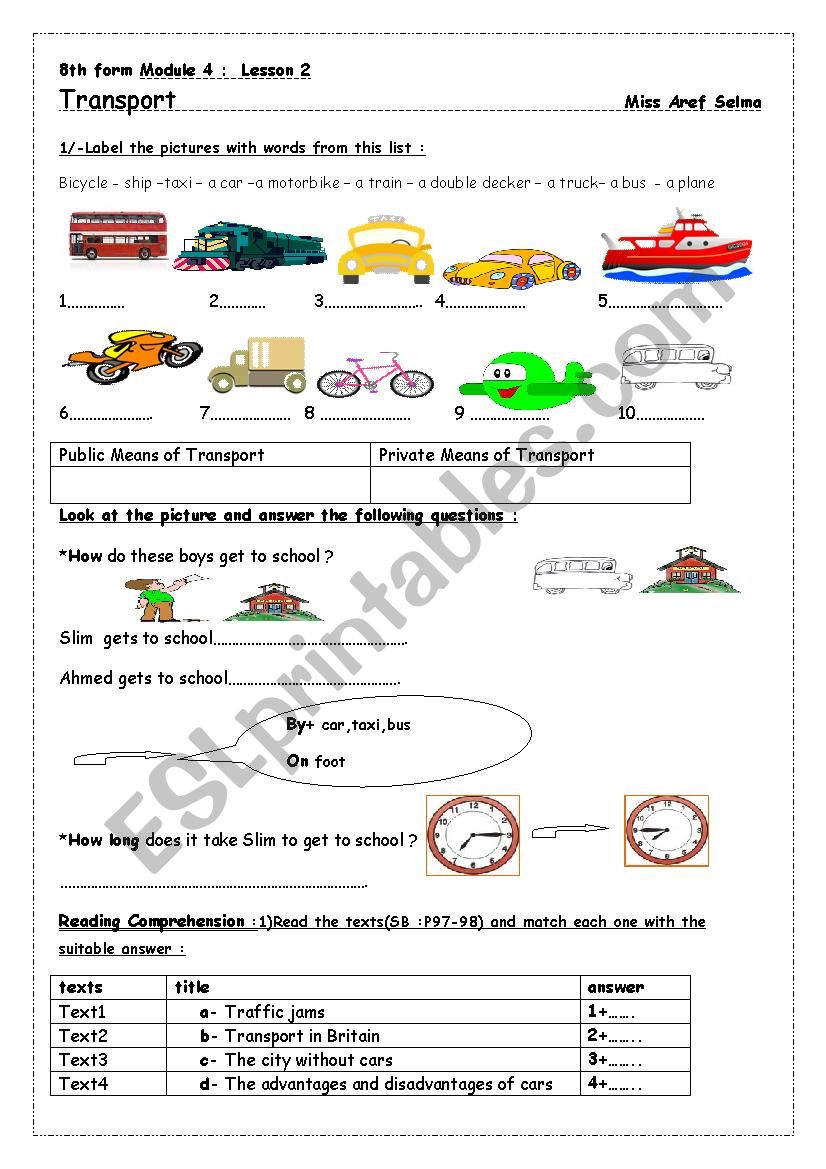 Transport worksheet